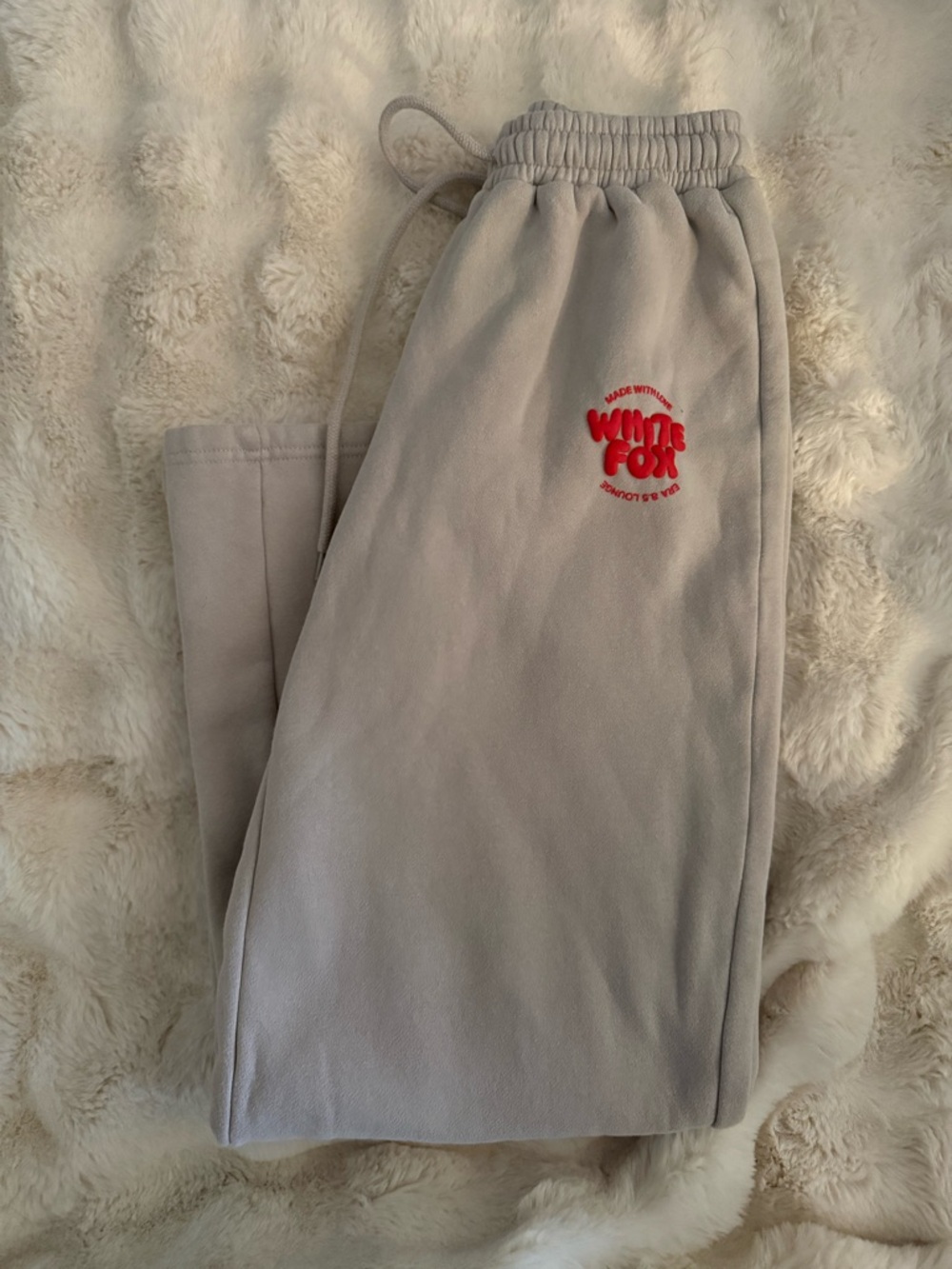 White Fox Boutique Light Gray Track Joggers with Red Logo